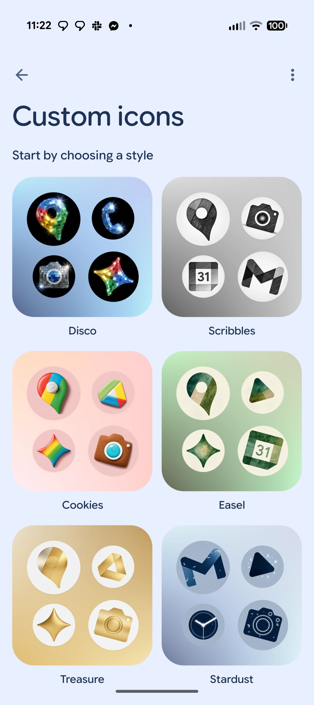 Pixel home screen with the disco app icon pack applied