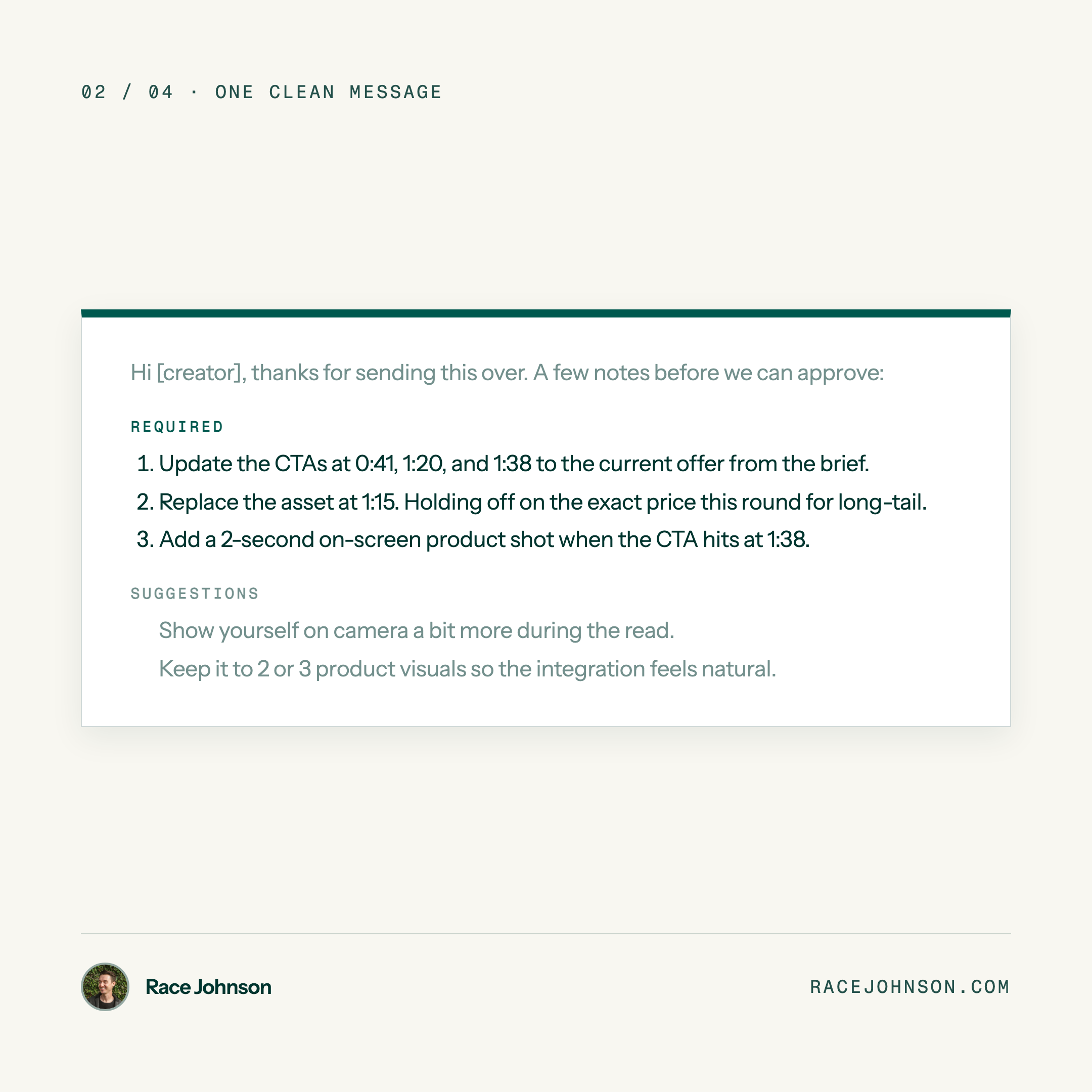 Consolidate creator feedback before sending carousel slide 2