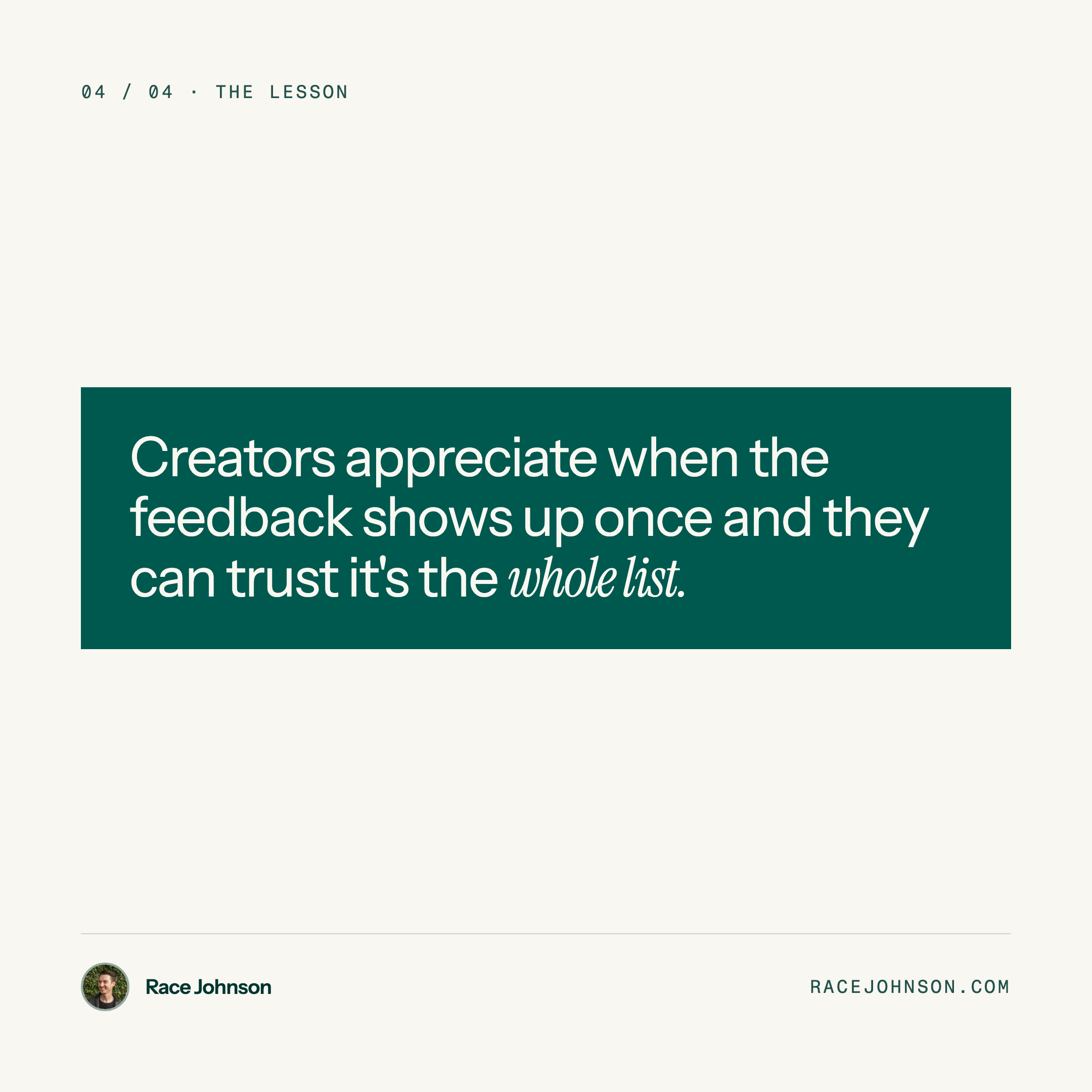 Consolidate creator feedback before sending carousel slide 4
